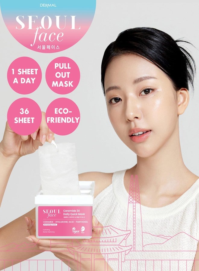 ديرمال قناع الوجه ديرمال سيول سيراميد 3X اليومي السريع، علبة توزيع قابلة للسحب تحتوي على 36 قناعًا مع ملقط، قناع ترطيب للوجه في 5 دقائق صباحًا لتحضير البشرة للمكياج ودعم حاجز البشرة، مصنوع من قماش تينسل نباتي - Image 2